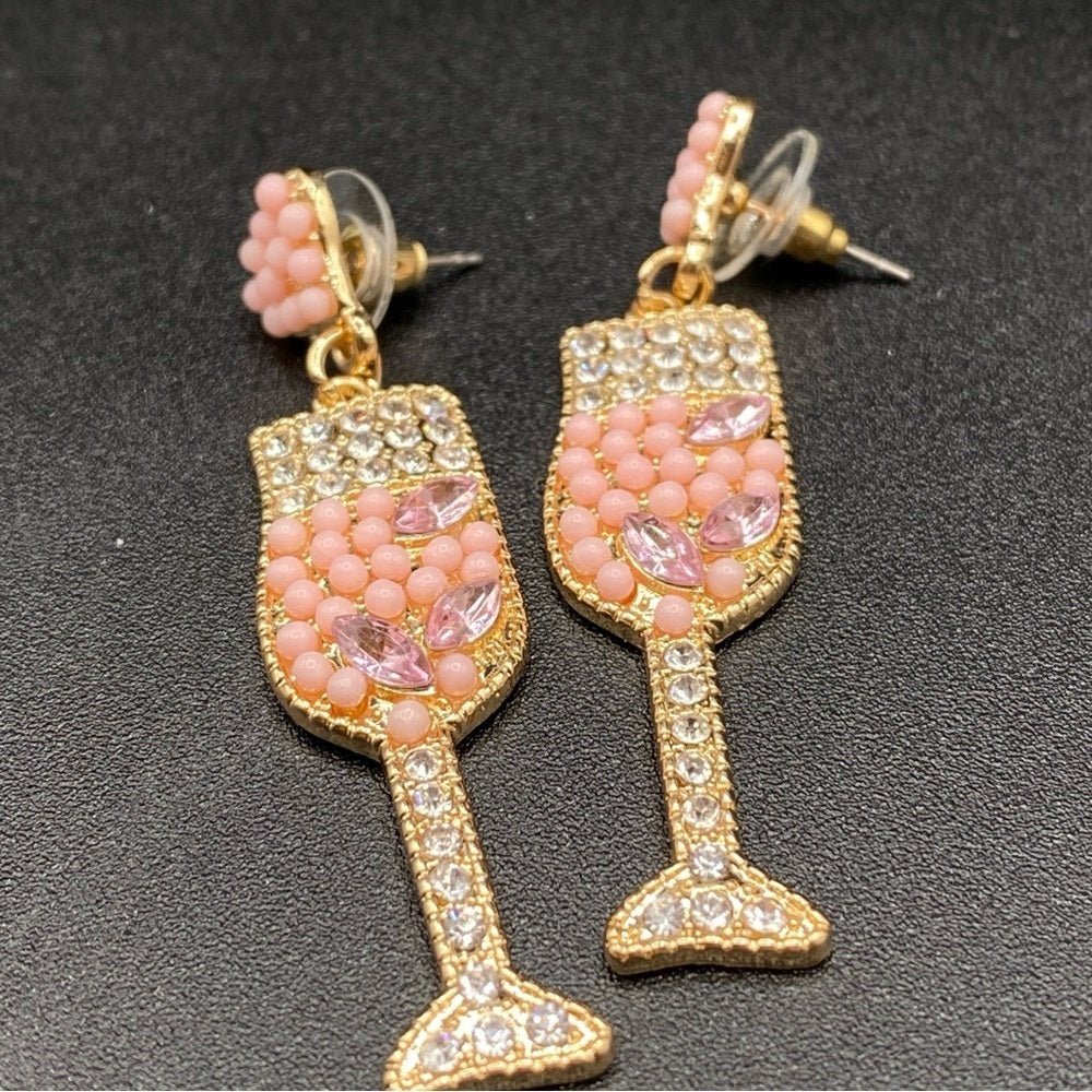 EarringsChampagne Pink Sparkly Rhinestone Gold-Tone Earrings