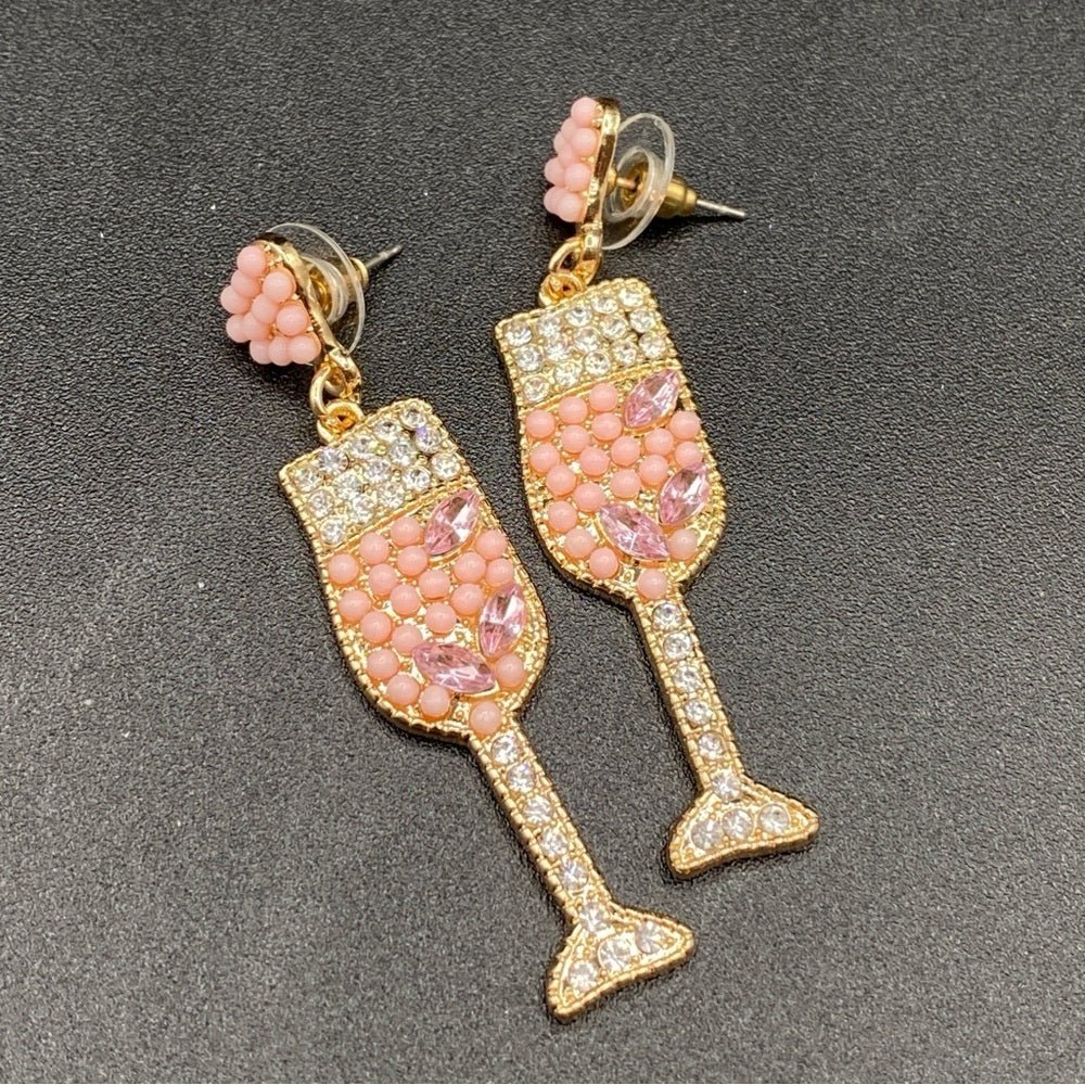 EarringsChampagne Pink Sparkly Rhinestone Gold-Tone Earrings
