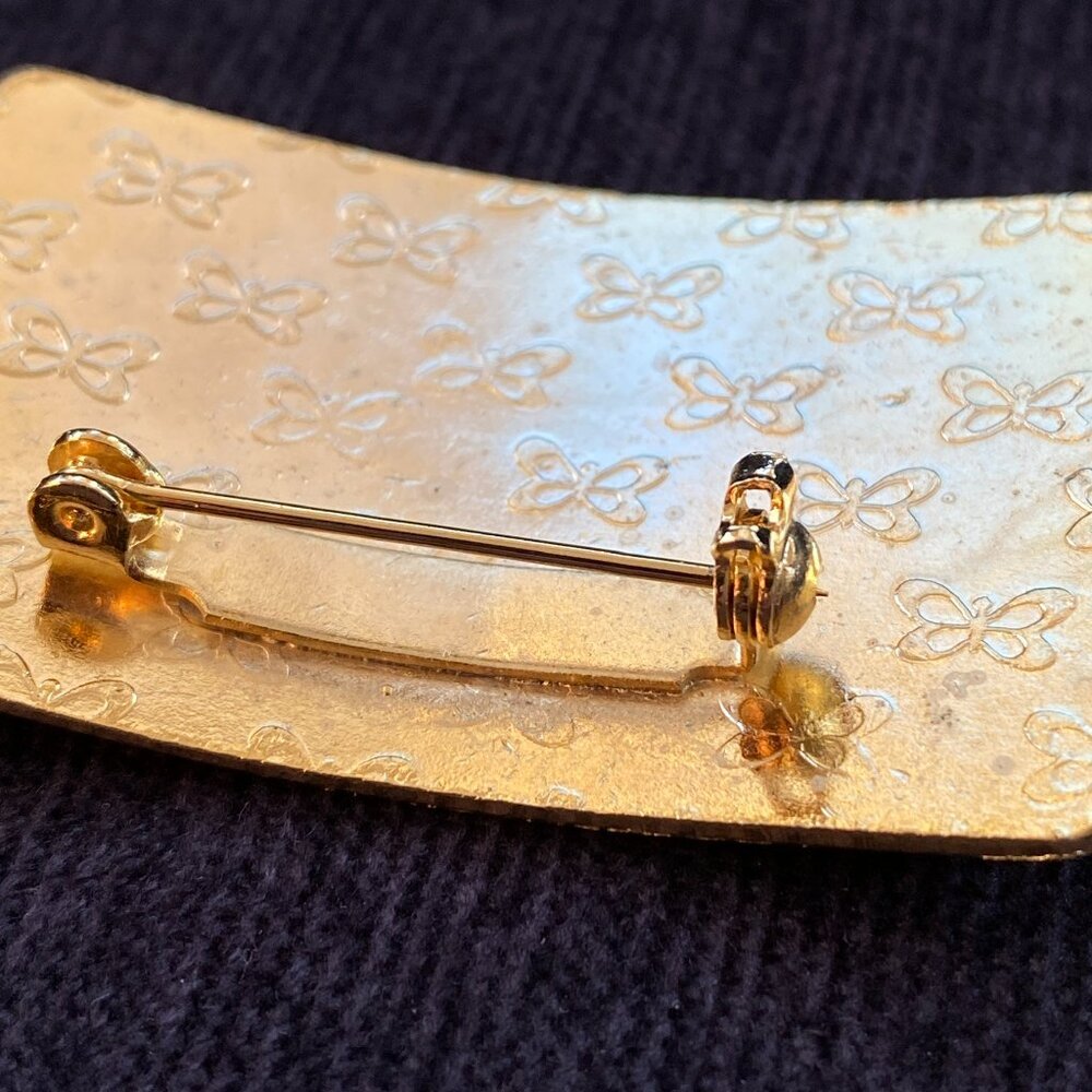 PinsCloisonne Brooch with Bird and Fish Motif on a Gold Tone Setting
