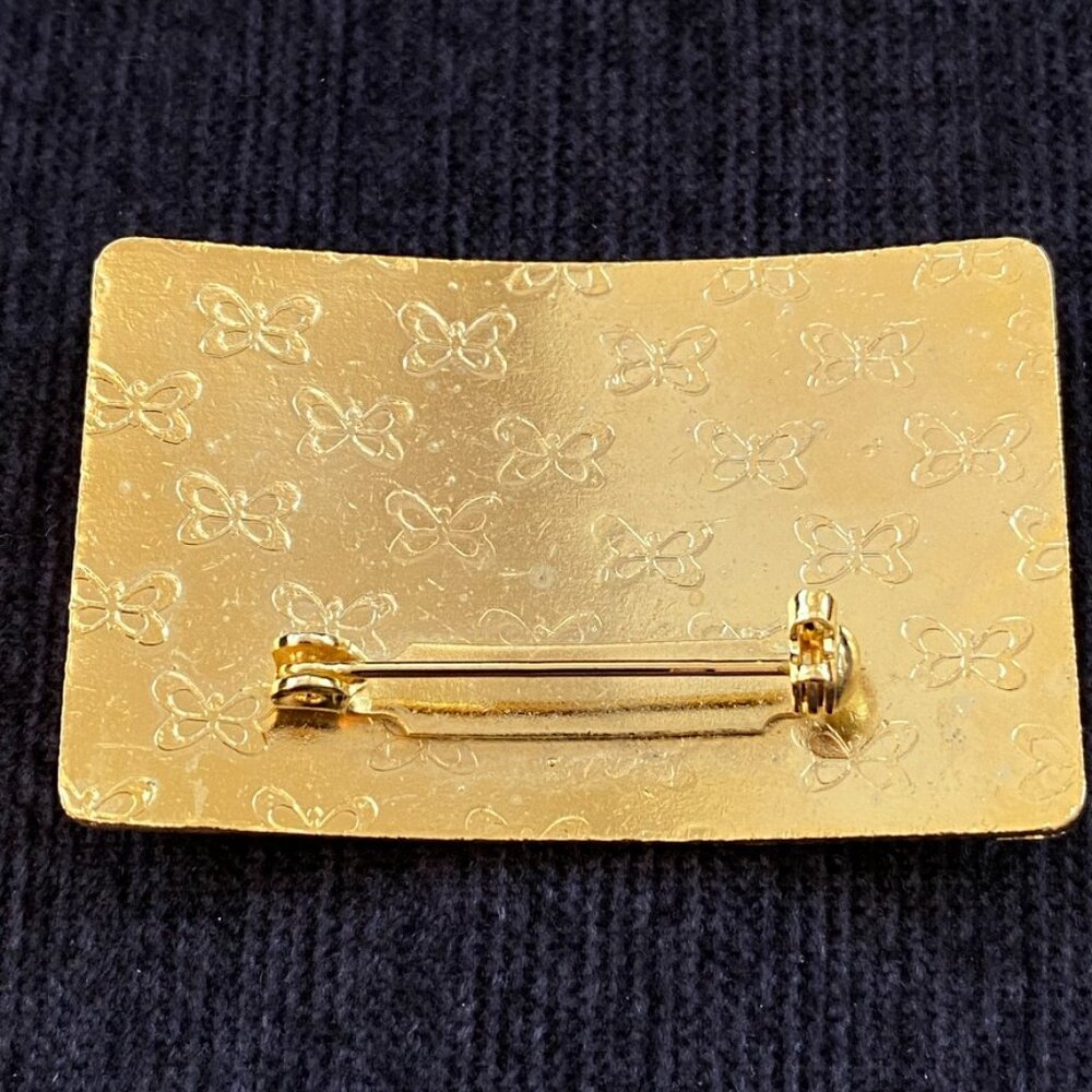 PinsCloisonne Brooch with Bird and Fish Motif on a Gold Tone Setting