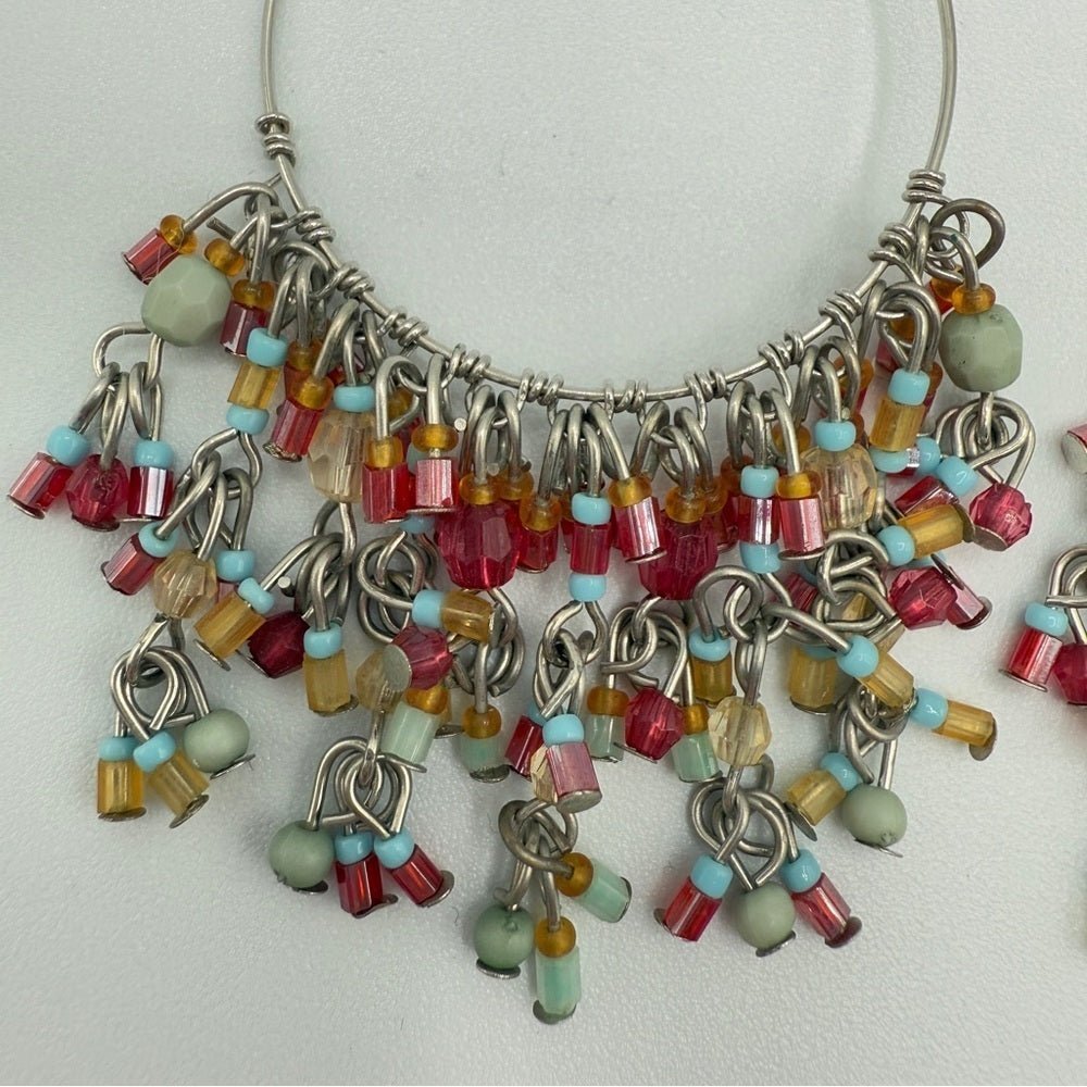 EarringsColorful Beaded Hoop Dangle Earrings - Boho Style