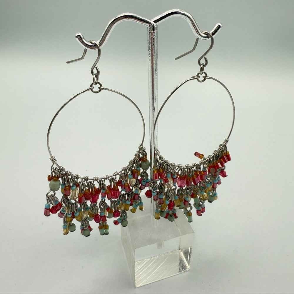 EarringsColorful Beaded Hoop Dangle Earrings - Boho Style