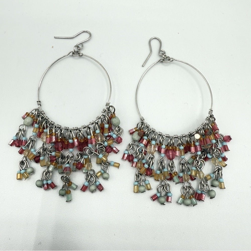 EarringsColorful Beaded Hoop Dangle Earrings - Boho Style