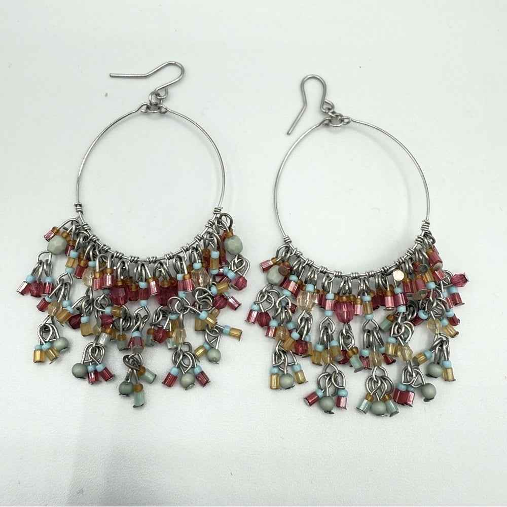 EarringsColorful Beaded Hoop Dangle Earrings - Boho Style