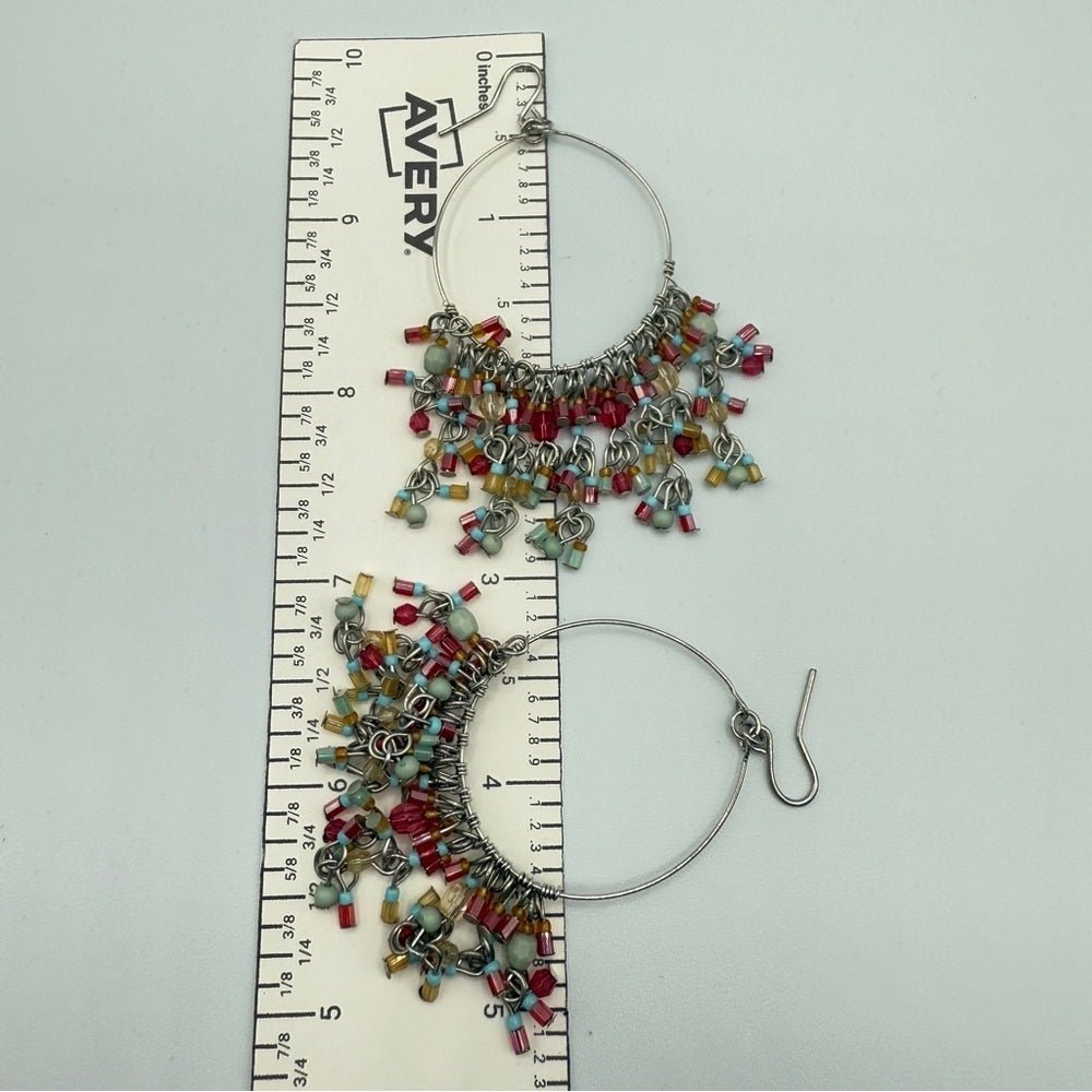 EarringsColorful Beaded Hoop Dangle Earrings - Boho Style