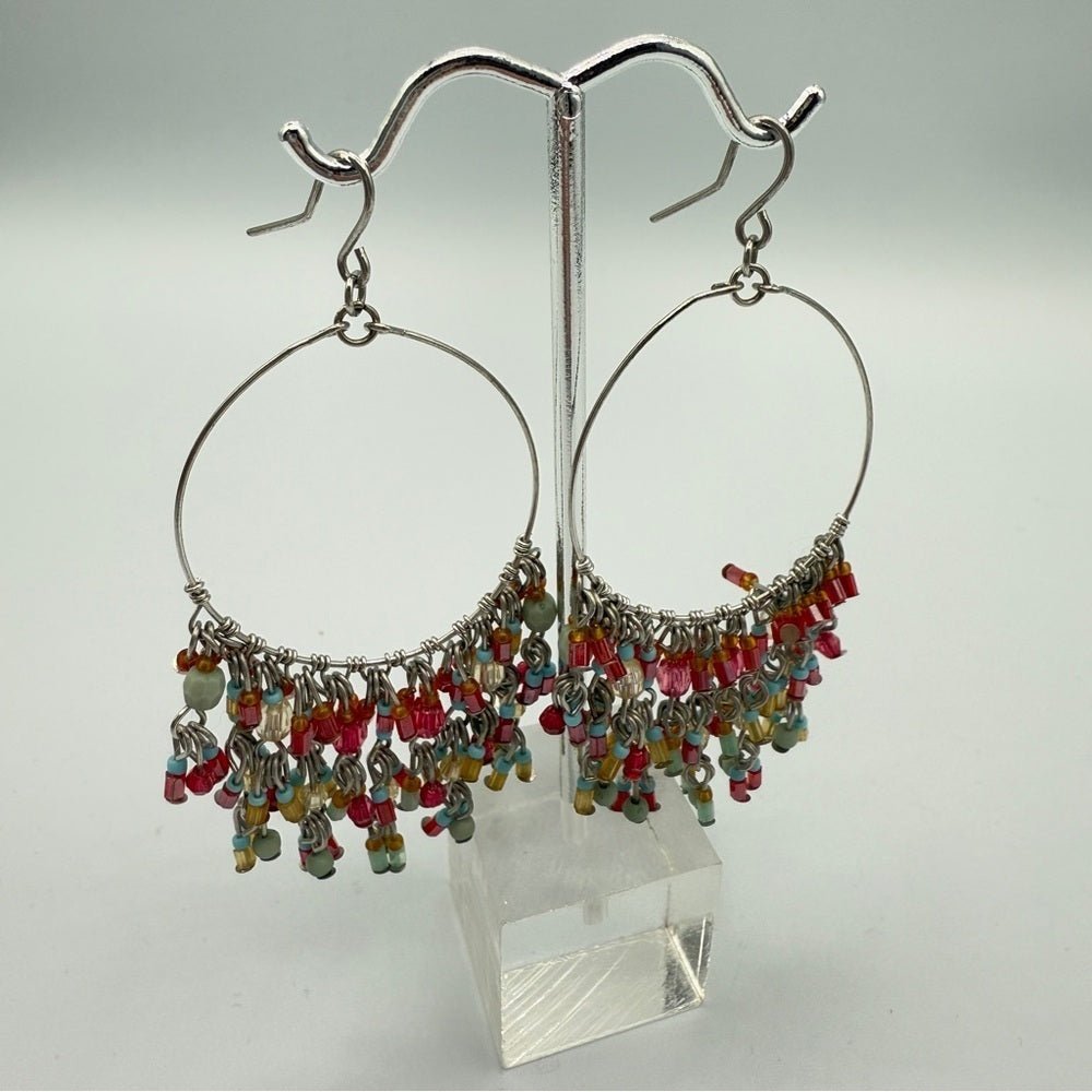 EarringsColorful Beaded Hoop Dangle Earrings - Boho Style