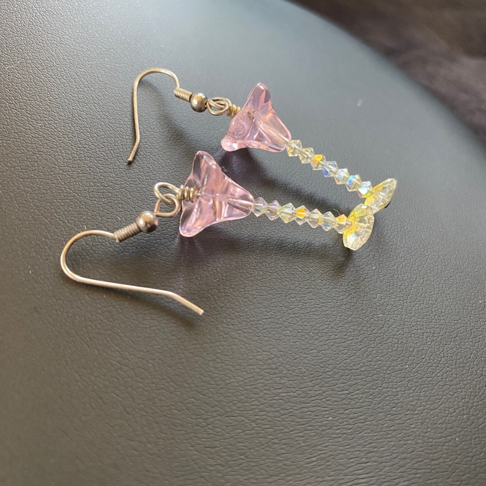 EarringsCrystal Bead Floral Drop Earrings — Pink Martini/Tropical Flower