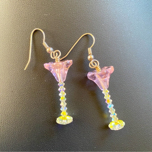 EarringsCrystal Bead Floral Drop Earrings — Pink Martini/Tropical Flower