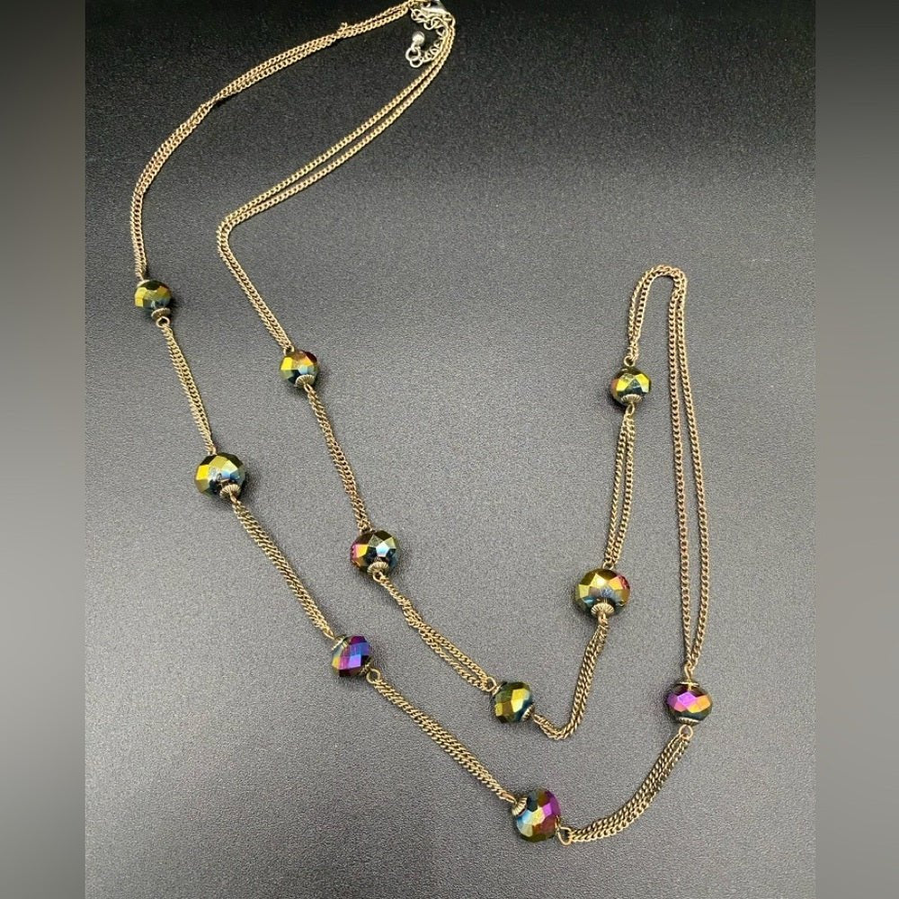 NecklaceDainty Aurora Borealis Stationary Glass Beaded Necklace