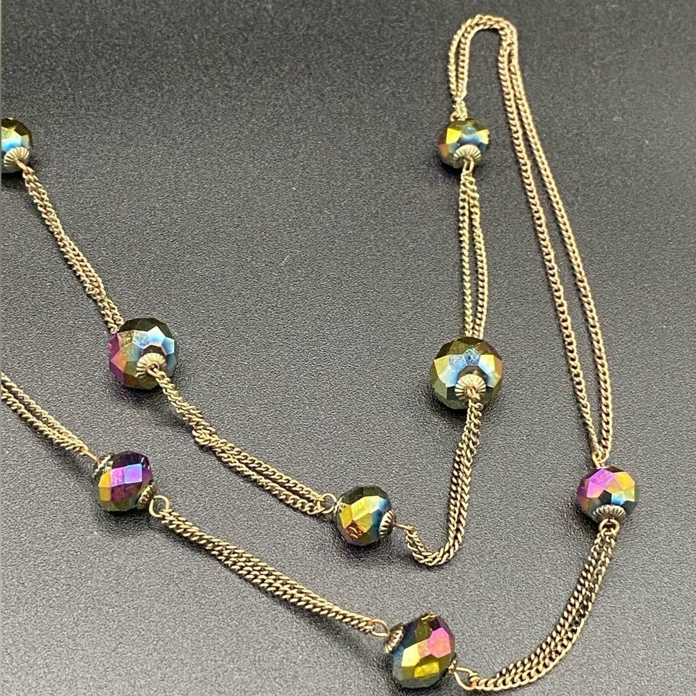 NecklaceDainty Aurora Borealis Stationary Glass Beaded Necklace