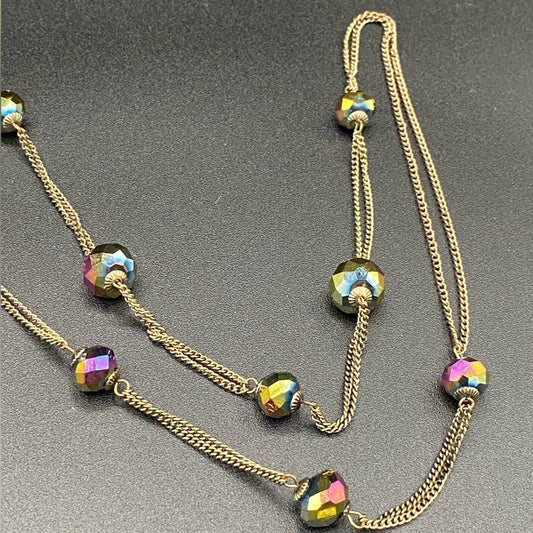 NecklaceDainty Aurora Borealis Stationary Glass Beaded Necklace