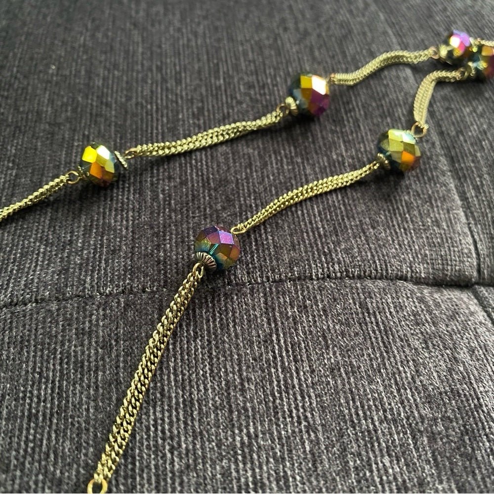 NecklaceDainty Aurora Borealis Stationary Glass Beaded Necklace