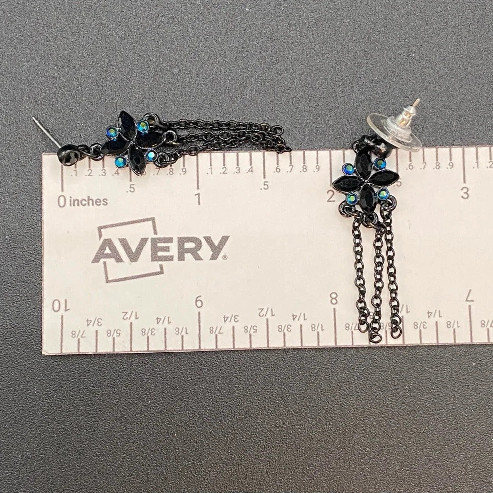 EarringsDainty Black Star Stud & Chain Tassel Earrings