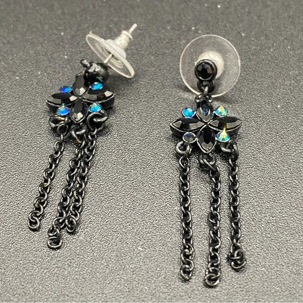 EarringsDainty Black Star Stud & Chain Tassel Earrings