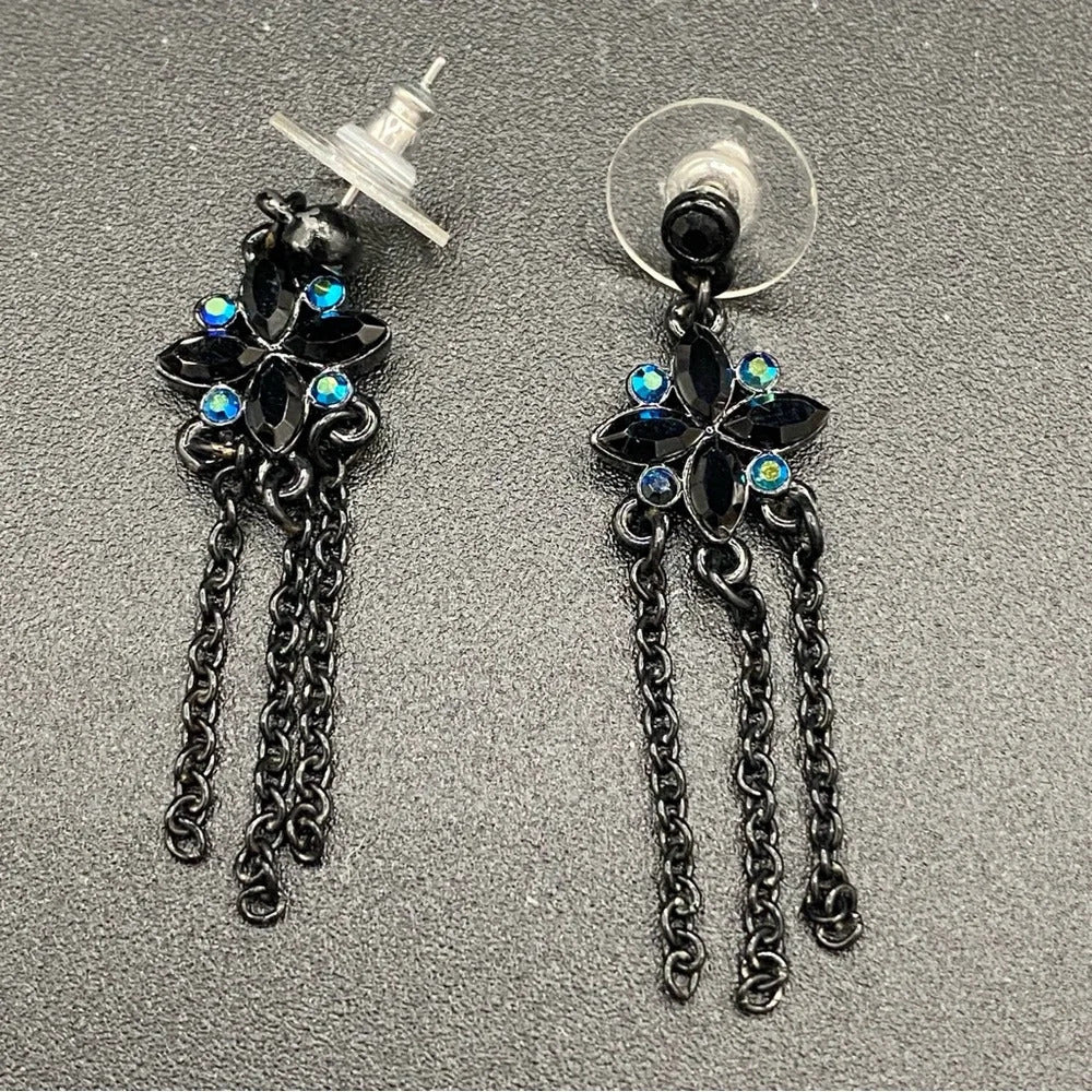 EarringsDainty Black Star Stud & Chain Tassel Earrings