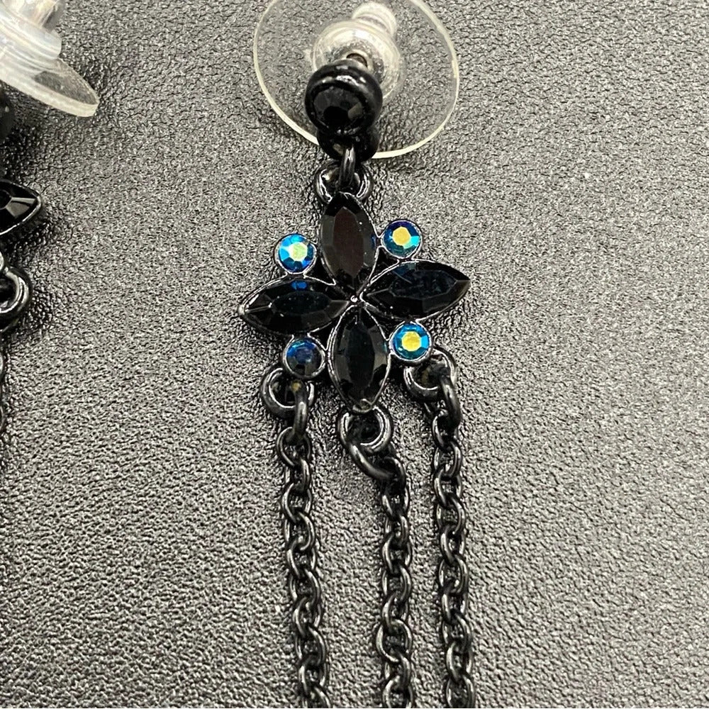 EarringsDainty Black Star Stud & Chain Tassel Earrings