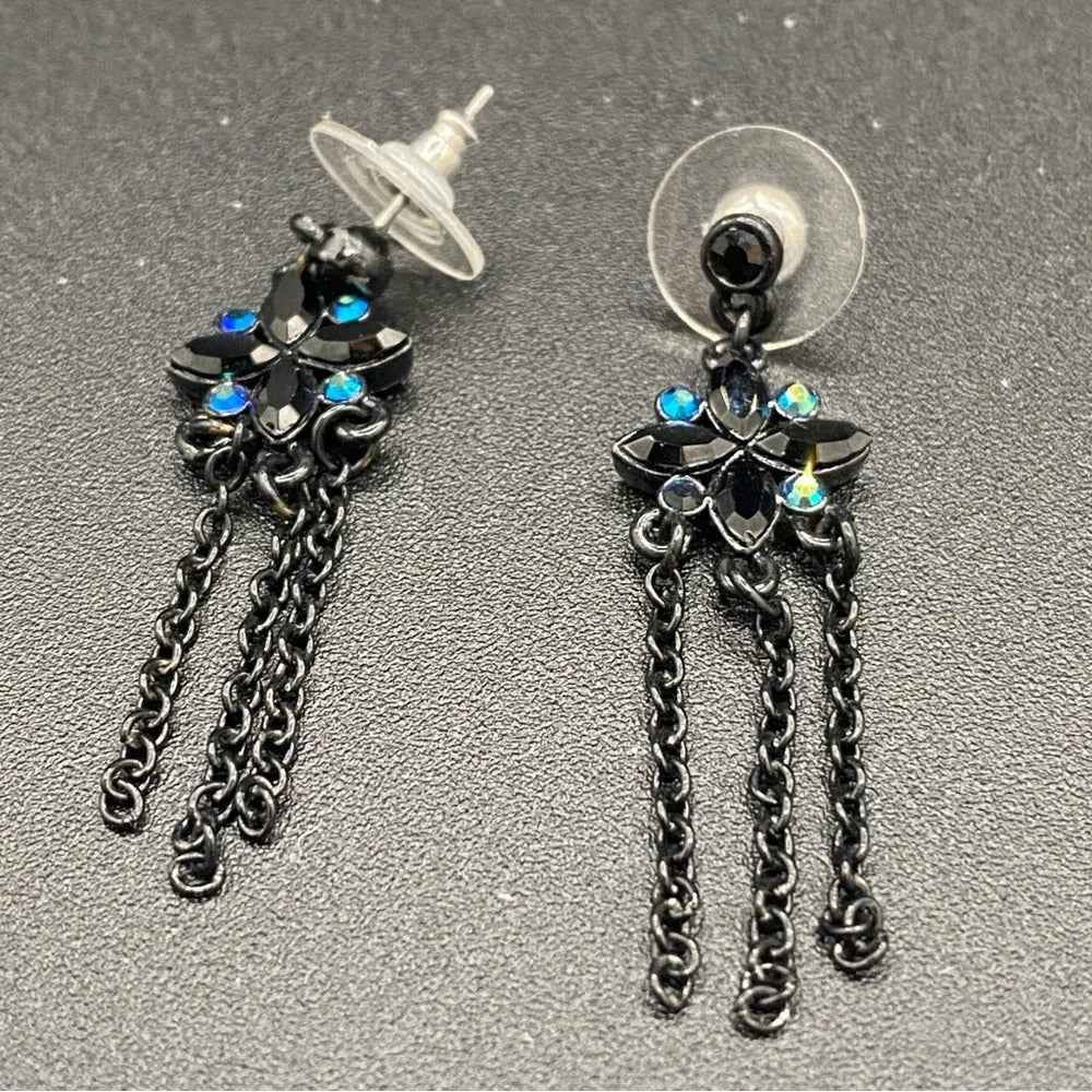 EarringsDainty Black Star Stud & Chain Tassel Earrings