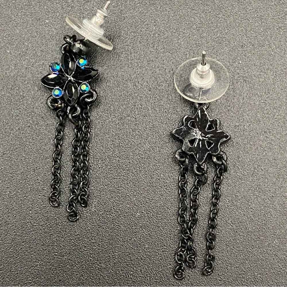 EarringsDainty Black Star Stud & Chain Tassel Earrings