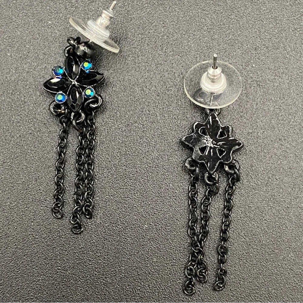 EarringsDainty Black Star Stud & Chain Tassel Earrings