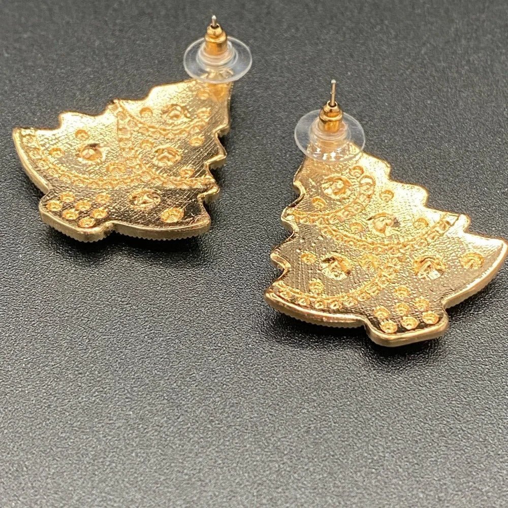 EarringsDramatic Black & Red Rhinestone Christmas Tree Earrings — Pierced