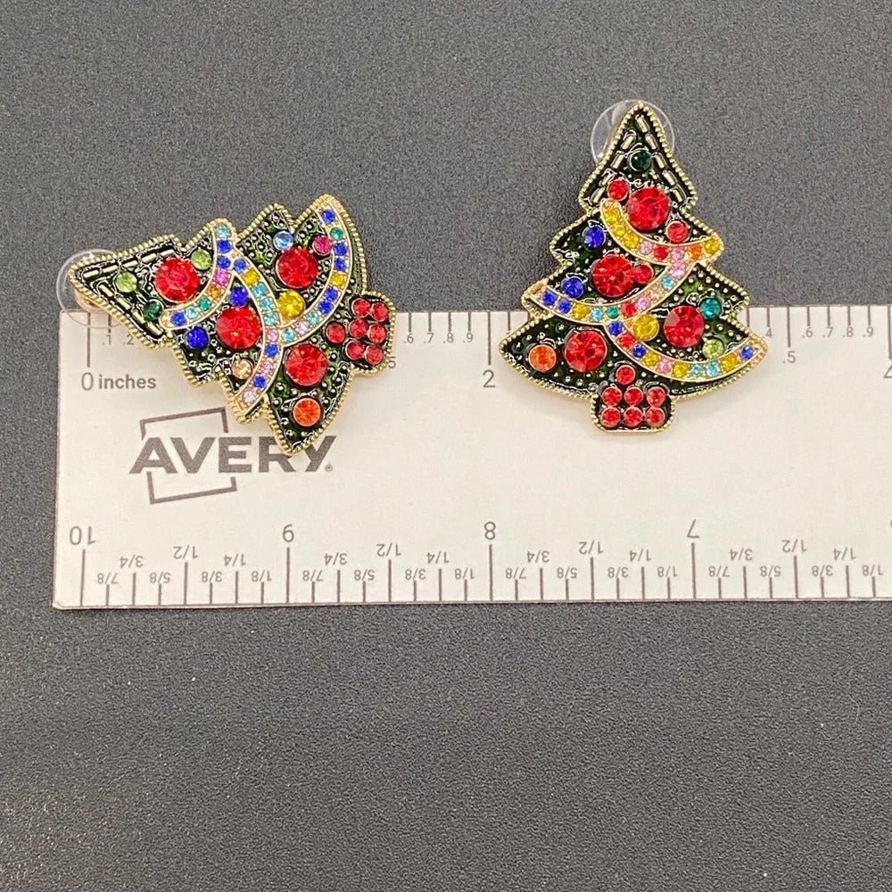 EarringsDramatic Black & Red Rhinestone Christmas Tree Earrings — Pierced