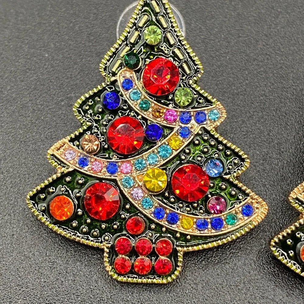 EarringsDramatic Black & Red Rhinestone Christmas Tree Earrings — Pierced