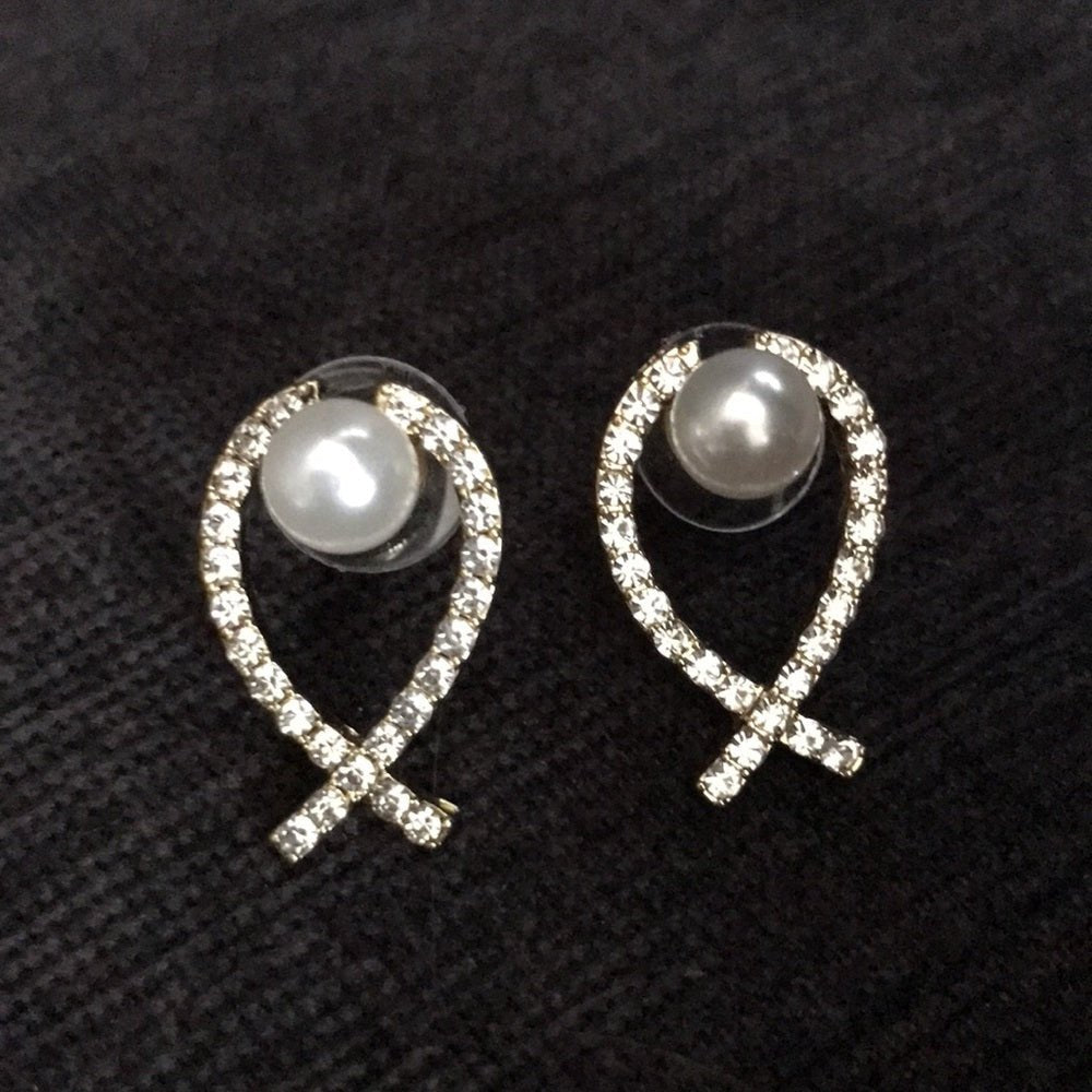 EarringsFaux Pearl and Rhinestone Encrusted Bow Earrings Pierced