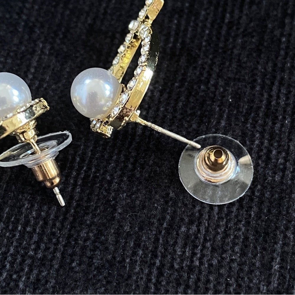 EarringsFaux Pearl and Rhinestone Encrusted Bow Earrings Pierced