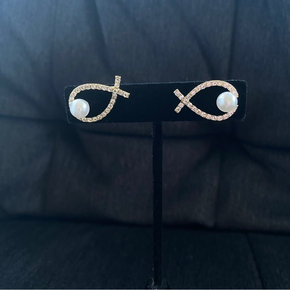 EarringsFaux Pearl and Rhinestone Encrusted Bow Earrings Pierced