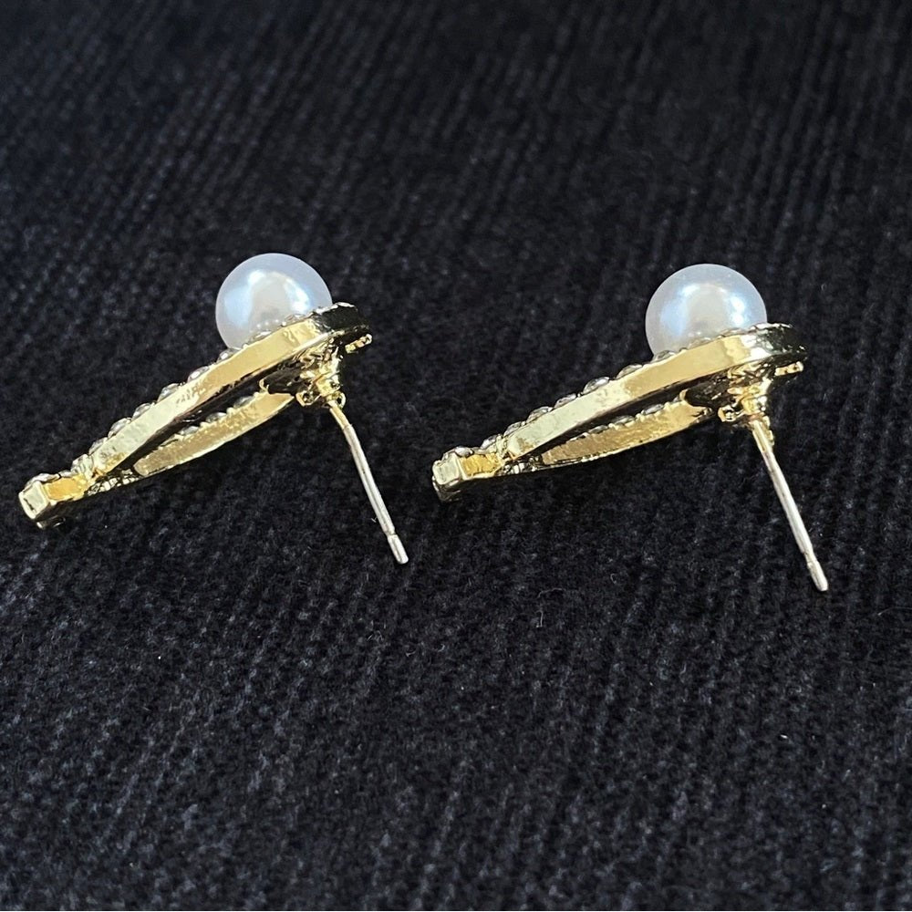 EarringsFaux Pearl and Rhinestone Encrusted Bow Earrings Pierced