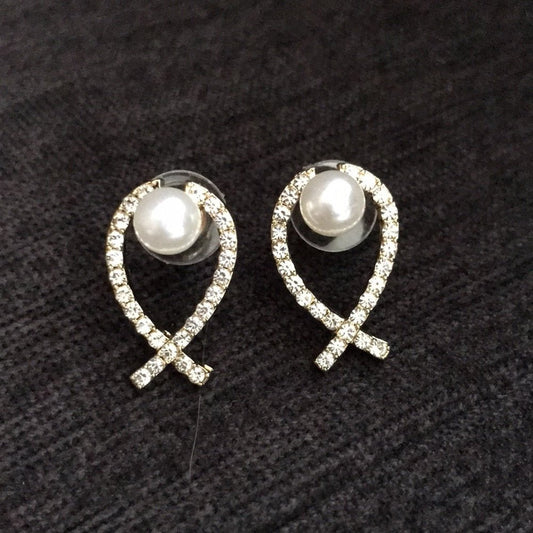 EarringsFaux Pearl and Rhinestone Encrusted Bow Earrings Pierced