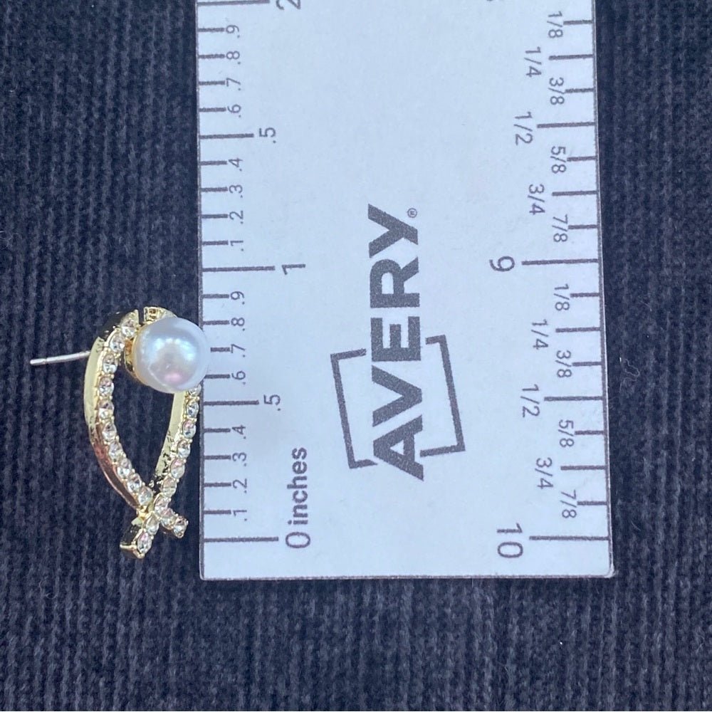 EarringsFaux Pearl and Rhinestone Encrusted Bow Earrings Pierced