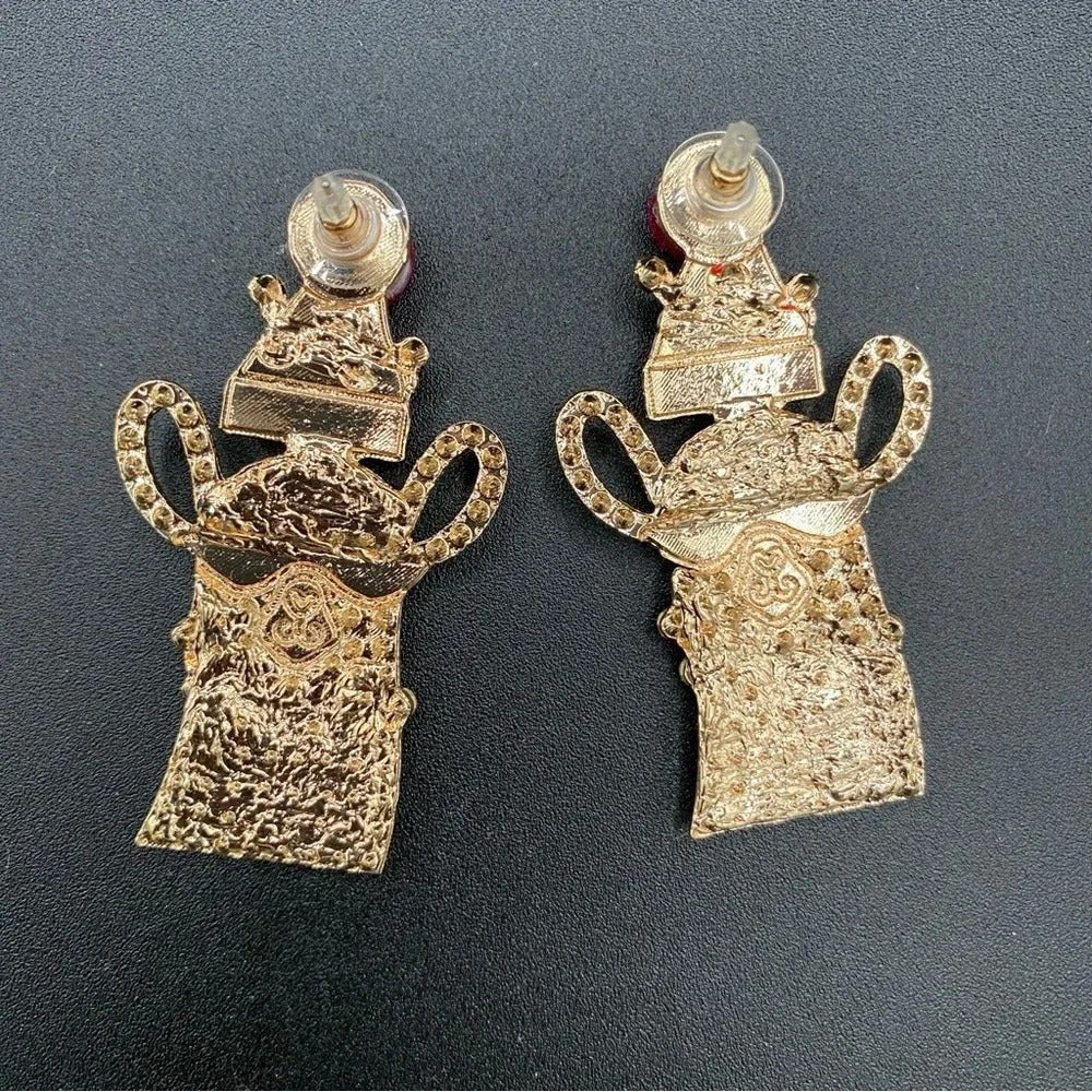 EarringsFestive Llamas with Santa Hat Rhinestone Christmas Earrings — Pierced