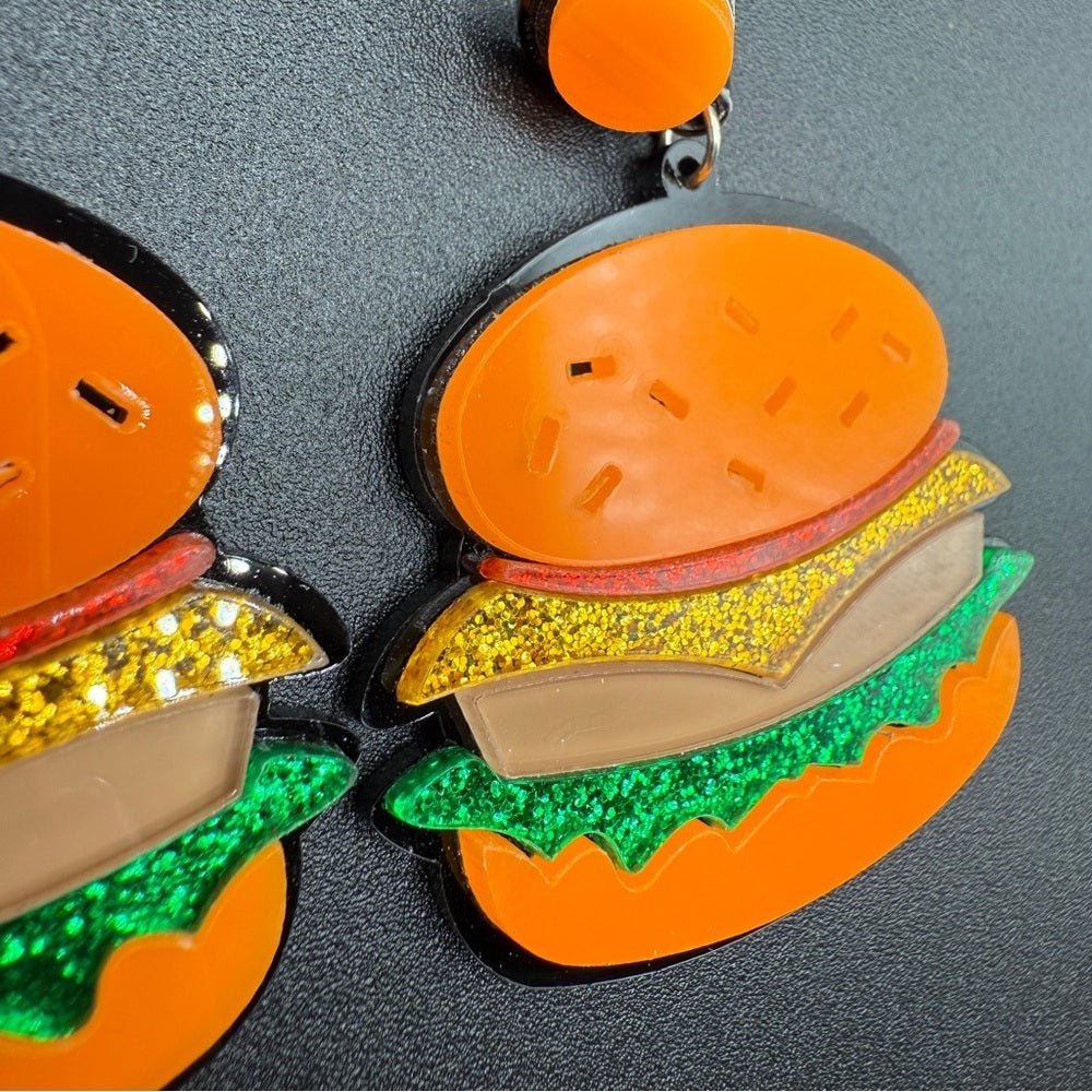 EarringsFun Foodie Hamburger Earrings - Pierced - Acrylic