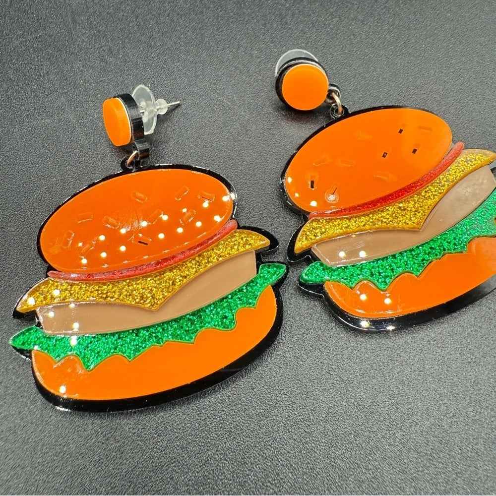EarringsFun Foodie Hamburger Earrings - Pierced - Acrylic
