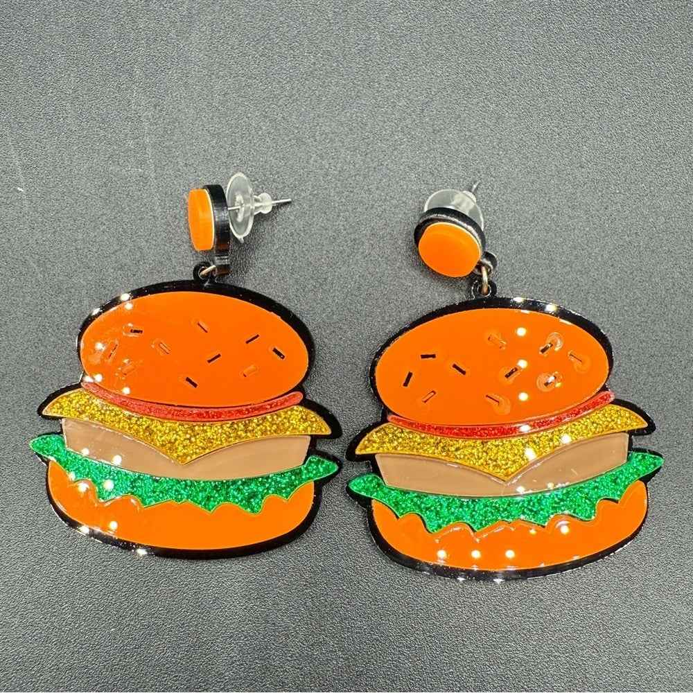 EarringsFun Foodie Hamburger Earrings - Pierced - Acrylic