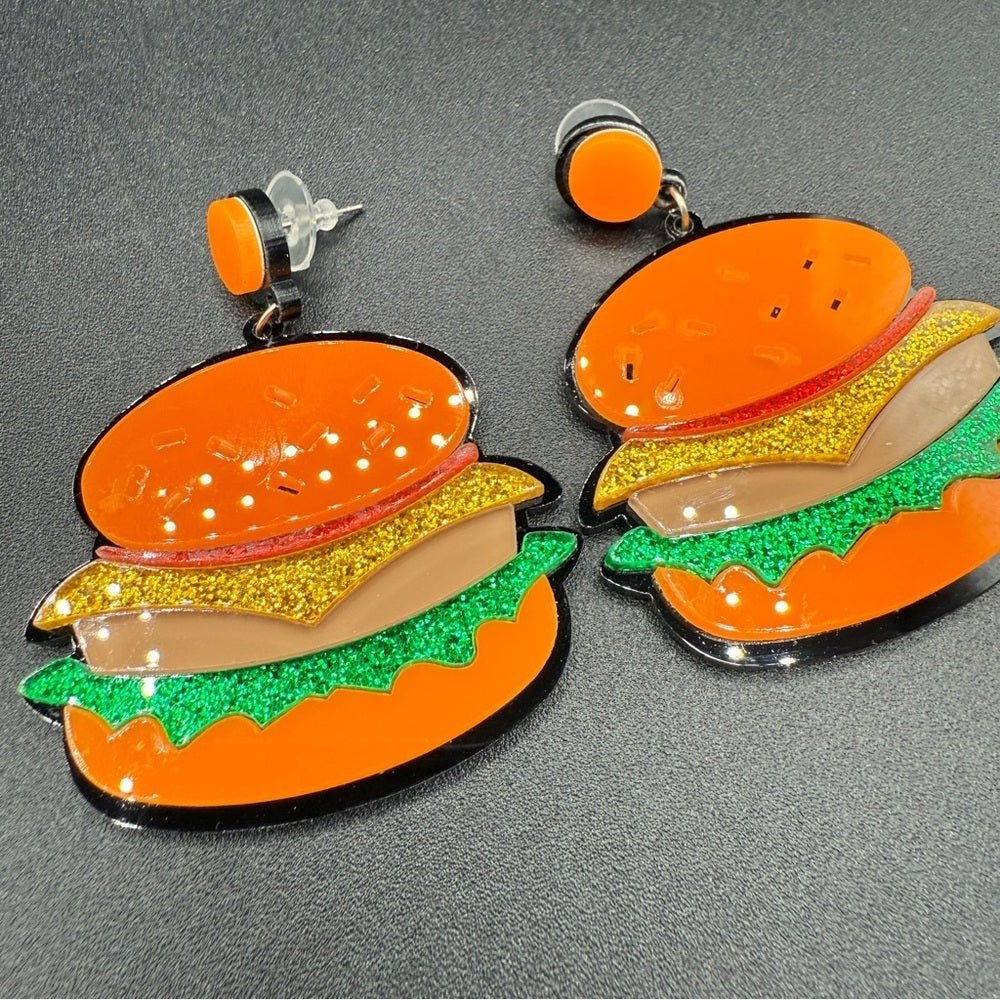 EarringsFun Foodie Hamburger Earrings - Pierced - Acrylic