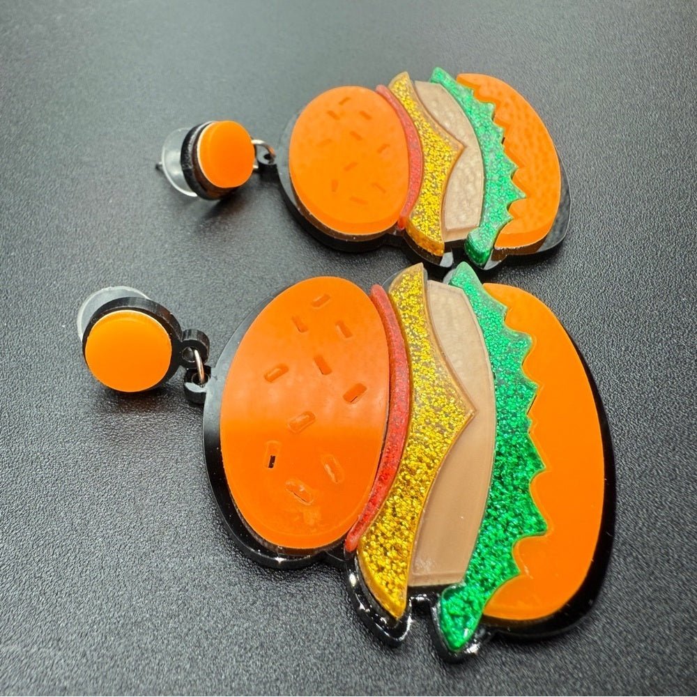 EarringsFun Foodie Hamburger Earrings - Pierced - Acrylic