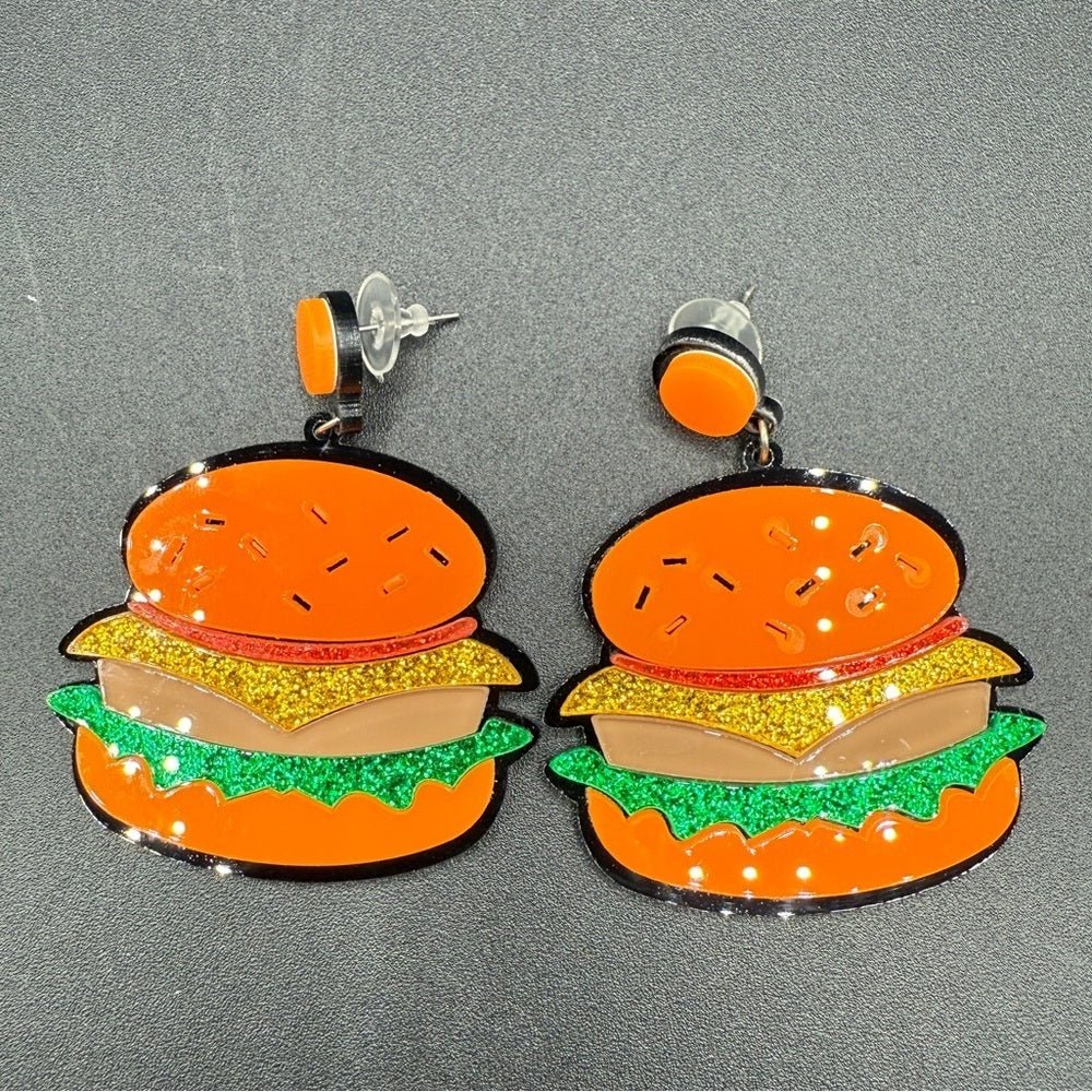 EarringsFun Foodie Hamburger Earrings - Pierced - Acrylic