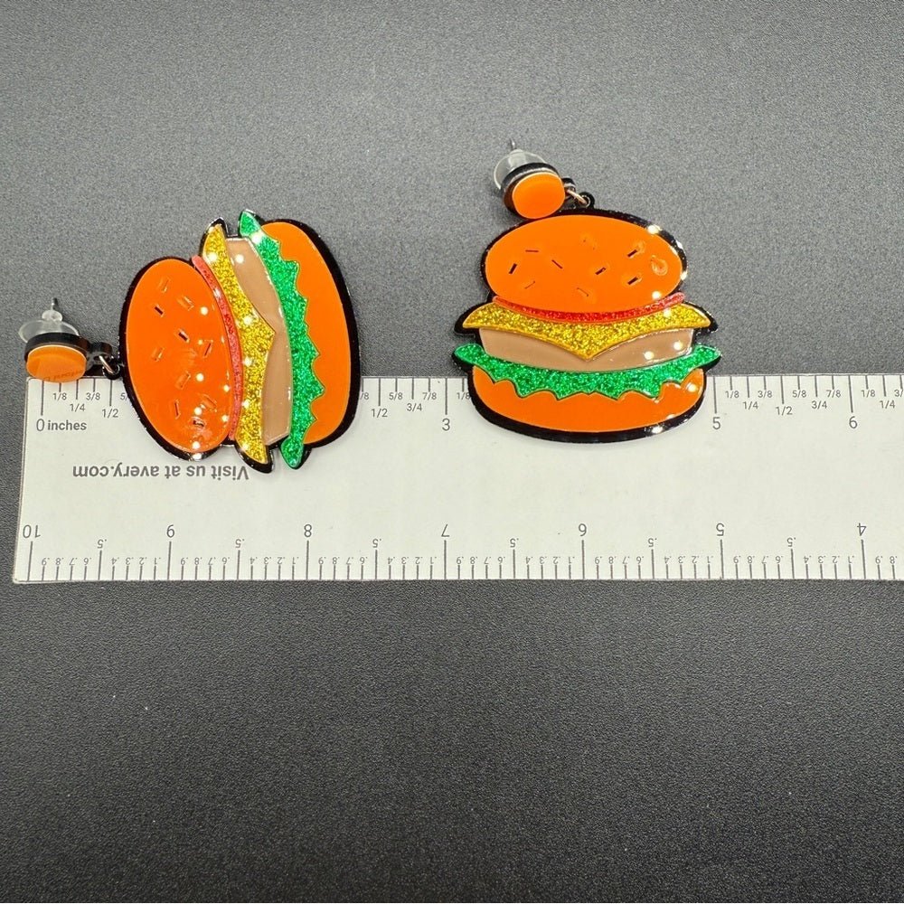 EarringsFun Foodie Hamburger Earrings - Pierced - Acrylic