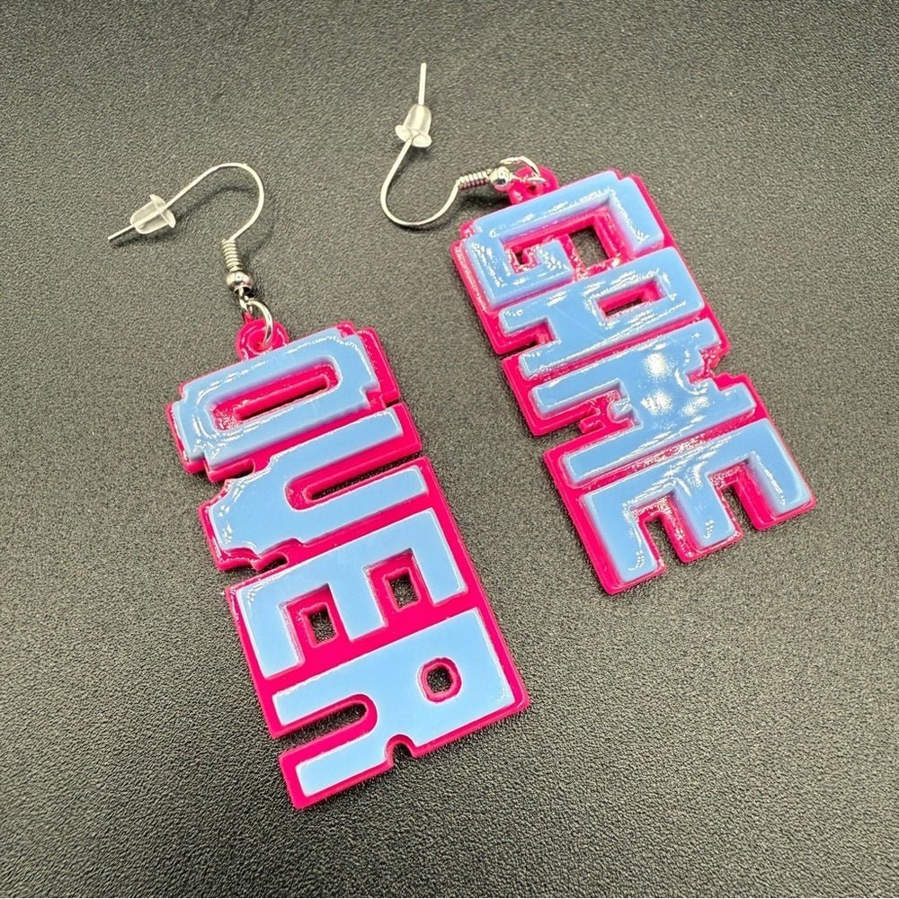 EarringsGamer Girl PC 'Game Over' Earrings - Acrylic Neon Pink and Blue