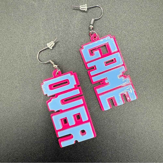 EarringsGamer Girl PC 'Game Over' Earrings - Acrylic Neon Pink and Blue