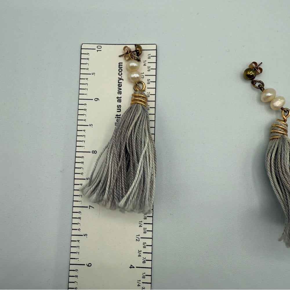 EarringsGenuine Baroque Pearl & Grey Tassel Earrings — Pierced