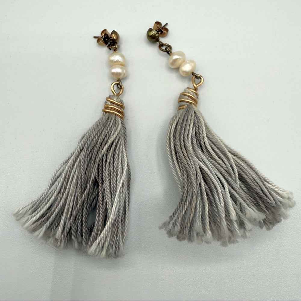EarringsGenuine Baroque Pearl & Grey Tassel Earrings — Pierced