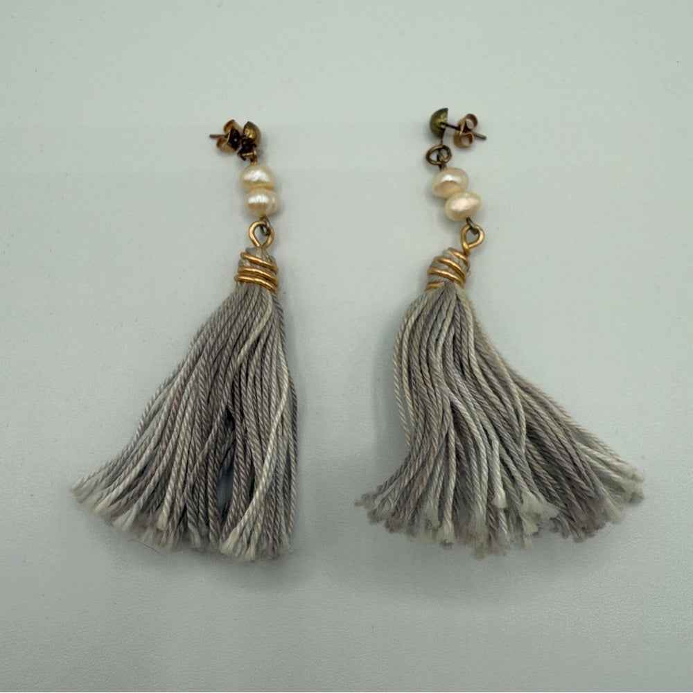 EarringsGenuine Baroque Pearl & Grey Tassel Earrings — Pierced