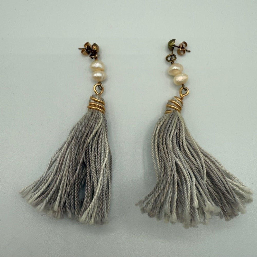 EarringsGenuine Baroque Pearl & Grey Tassel Earrings — Pierced