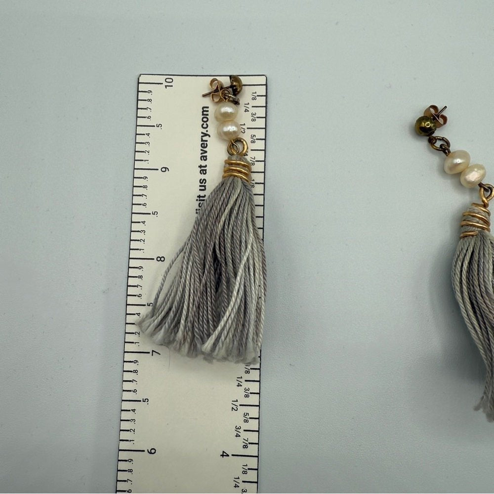 EarringsGenuine Baroque Pearl & Grey Tassel Earrings — Pierced