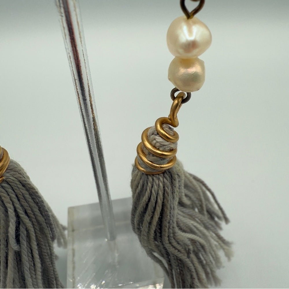 EarringsGenuine Baroque Pearl & Grey Tassel Earrings — Pierced