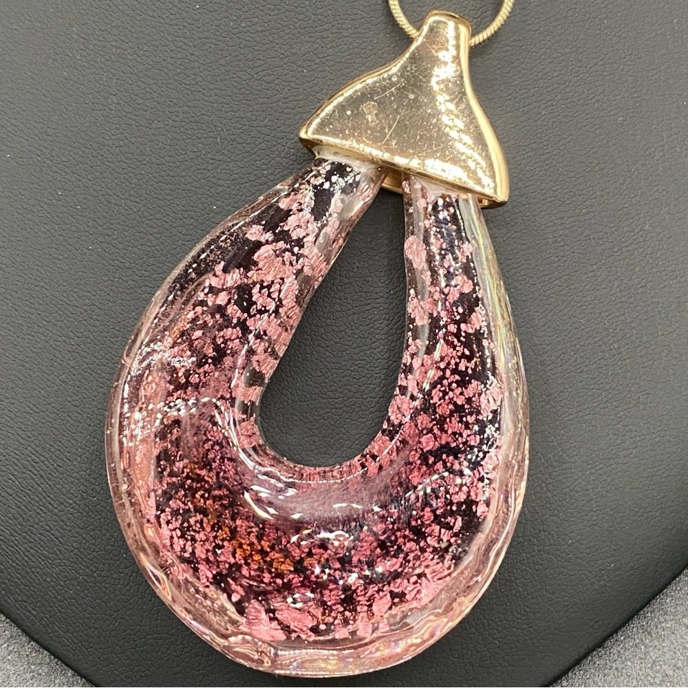 NecklaceGlass Pendant Necklace - Venetian Purple Glass and Gold Tone Long Pendant Necklace