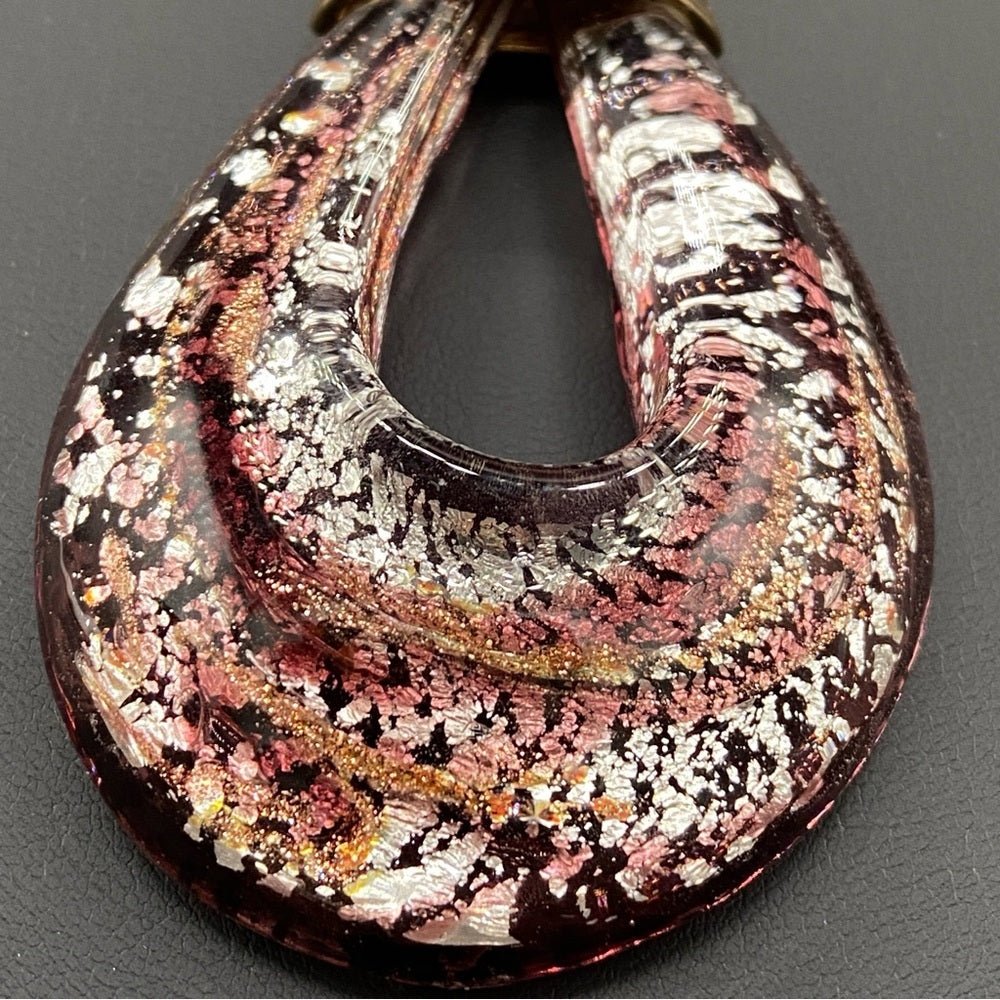 NecklaceGlass Pendant Necklace - Venetian Purple Glass and Gold Tone Long Pendant Necklace